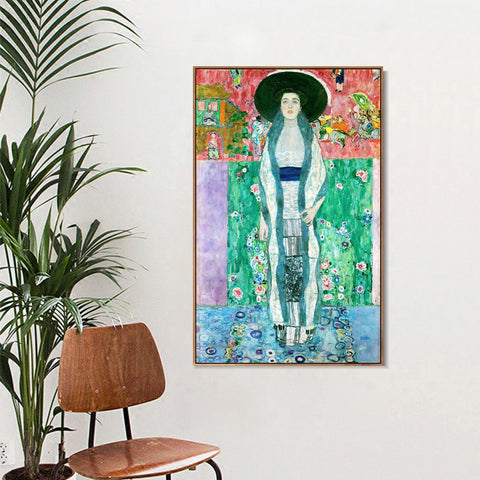 INVIN ART Framed Canvas Giclee Print Art Woman with Hat by Gustav Klimt Wall Art Living Room Home Office Decorations