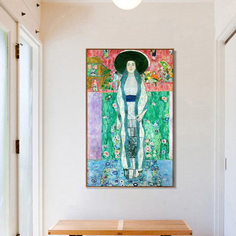 INVIN ART Framed Canvas Giclee Print Art Woman with Hat by Gustav Klimt Wall Art Living Room Home Office Decorations