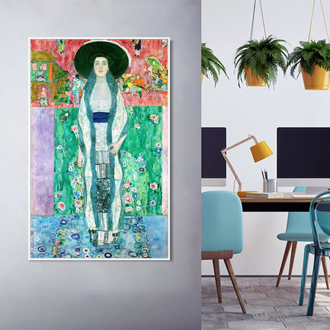 INVIN ART Framed Canvas Giclee Print Art Woman with Hat by Gustav Klimt Wall Art Living Room Home Office Decorations