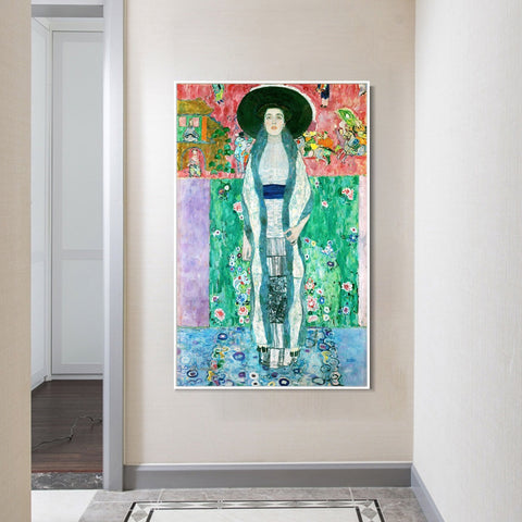 INVIN ART Framed Canvas Giclee Print Art Woman with Hat by Gustav Klimt Wall Art Living Room Home Office Decorations