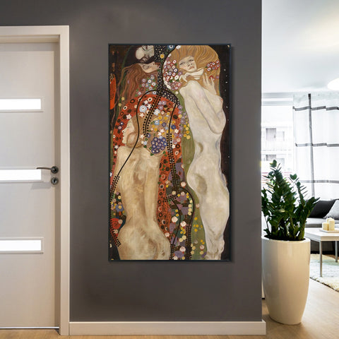 INVIN ART Framed Canvas Giclee Print Art Water Serpents Snakes by Gustav Klimt Wall Art Living Room Home Office Decorations