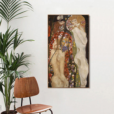 INVIN ART Framed Canvas Giclee Print Art Water Serpents Snakes by Gustav Klimt Wall Art Living Room Home Office Decorations