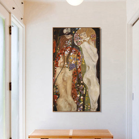 INVIN ART Framed Canvas Giclee Print Art Water Serpents Snakes by Gustav Klimt Wall Art Living Room Home Office Decorations
