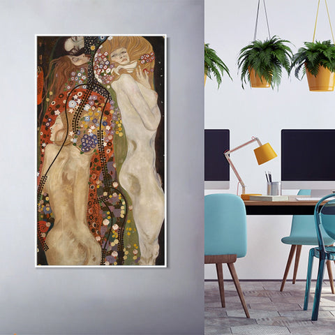 INVIN ART Framed Canvas Giclee Print Art Water Serpents Snakes by Gustav Klimt Wall Art Living Room Home Office Decorations