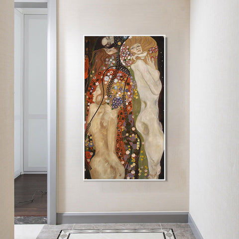 INVIN ART Framed Canvas Giclee Print Art Water Serpents Snakes by Gustav Klimt Wall Art Living Room Home Office Decorations