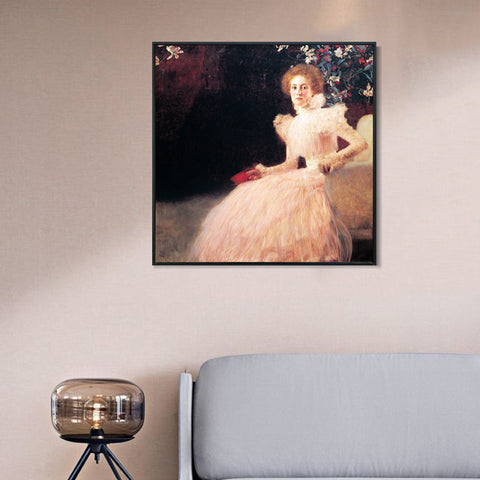 INVIN ART Framed Canvas Giclee Print Art Seated Woman by Gustav Klimt Wall Art Living Room Home Office Decorations