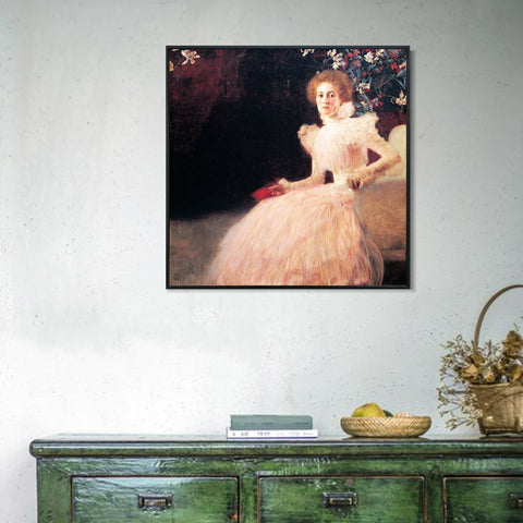 INVIN ART Framed Canvas Giclee Print Art Seated Woman by Gustav Klimt Wall Art Living Room Home Office Decorations