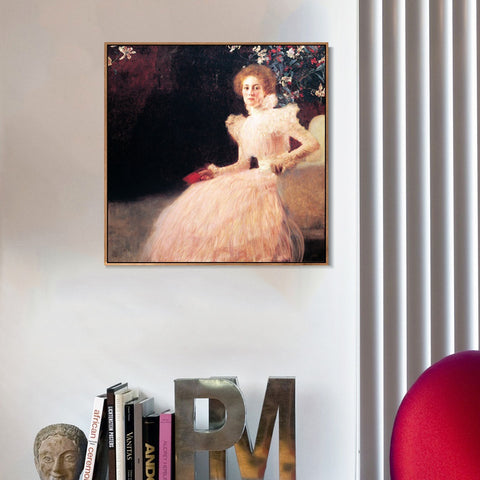INVIN ART Framed Canvas Giclee Print Art Seated Woman by Gustav Klimt Wall Art Living Room Home Office Decorations