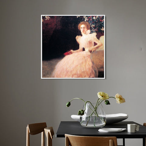 INVIN ART Framed Canvas Giclee Print Art Seated Woman by Gustav Klimt Wall Art Living Room Home Office Decorations