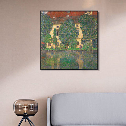 INVIN ART Framed Canvas Giclee Print Art House#2 by Gustav Klimt Wall Art Living Room Home Office Decorations