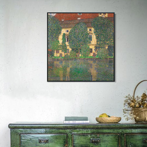 INVIN ART Framed Canvas Giclee Print Art House#2 by Gustav Klimt Wall Art Living Room Home Office Decorations