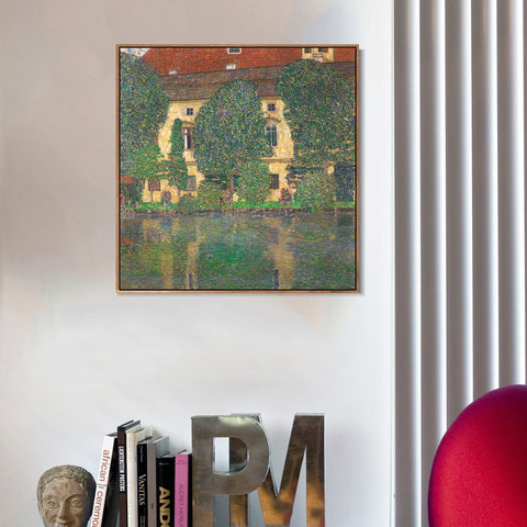 INVIN ART Framed Canvas Giclee Print Art House#2 by Gustav Klimt Wall Art Living Room Home Office Decorations