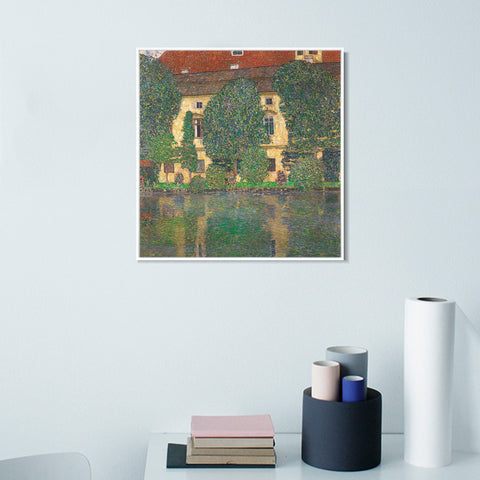 INVIN ART Framed Canvas Giclee Print Art House#2 by Gustav Klimt Wall Art Living Room Home Office Decorations