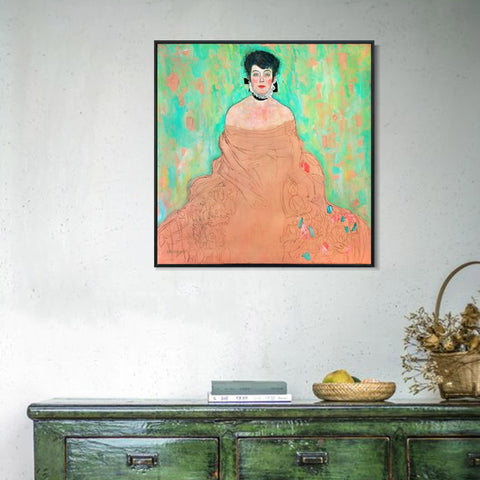 INVIN ART Framed Canvas Giclee Print Art Seated Woman#2 by Gustav Klimt Wall Art Living Room Home Office Decorations