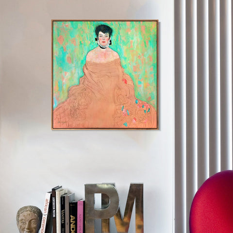 INVIN ART Framed Canvas Giclee Print Art Seated Woman#2 by Gustav Klimt Wall Art Living Room Home Office Decorations
