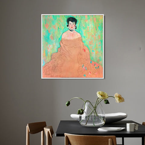 INVIN ART Framed Canvas Giclee Print Art Seated Woman#2 by Gustav Klimt Wall Art Living Room Home Office Decorations