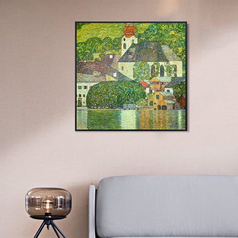 INVIN ART Framed Canvas Giclee Print Art Village by Gustav Klimt Wall Art Living Room Home Office Decorations