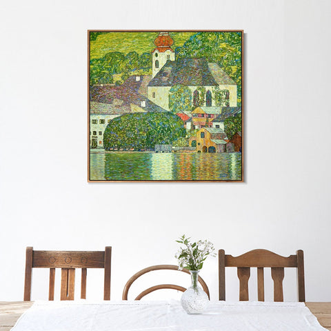 INVIN ART Framed Canvas Giclee Print Art Village by Gustav Klimt Wall Art Living Room Home Office Decorations