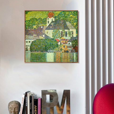 INVIN ART Framed Canvas Giclee Print Art Village by Gustav Klimt Wall Art Living Room Home Office Decorations