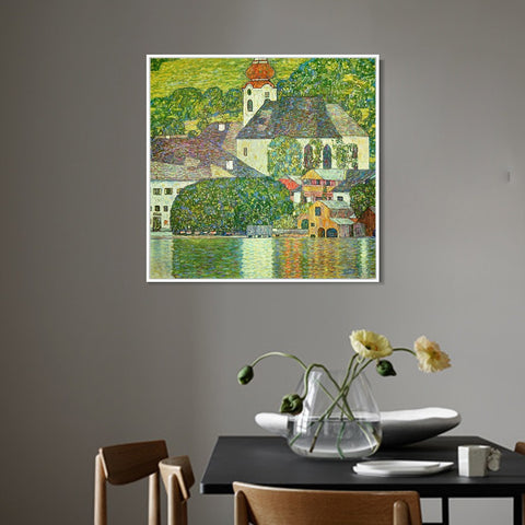 INVIN ART Framed Canvas Giclee Print Art Village by Gustav Klimt Wall Art Living Room Home Office Decorations
