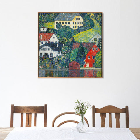 INVIN ART Framed Canvas Giclee Print Art Houses at Unterach by Gustav Klimt Wall Art Living Room Home Office Decorations