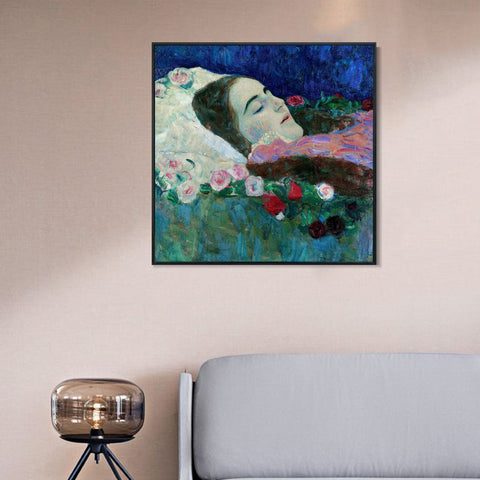 INVIN ART Framed Canvas Giclee Print Art Ria Munk am Totenbett (Ria Munk I) 1912 by Gustav Klimt Wall Art Living Room Home Office Decorations