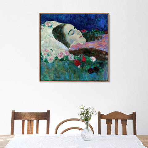 INVIN ART Framed Canvas Giclee Print Art Ria Munk am Totenbett (Ria Munk I) 1912 by Gustav Klimt Wall Art Living Room Home Office Decorations