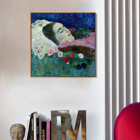 INVIN ART Framed Canvas Giclee Print Art Ria Munk am Totenbett (Ria Munk I) 1912 by Gustav Klimt Wall Art Living Room Home Office Decorations