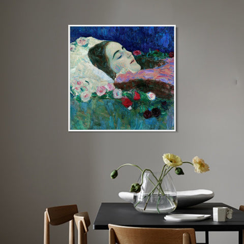 INVIN ART Framed Canvas Giclee Print Art Ria Munk am Totenbett (Ria Munk I) 1912 by Gustav Klimt Wall Art Living Room Home Office Decorations
