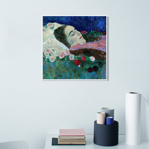 INVIN ART Framed Canvas Giclee Print Art Ria Munk am Totenbett (Ria Munk I) 1912 by Gustav Klimt Wall Art Living Room Home Office Decorations