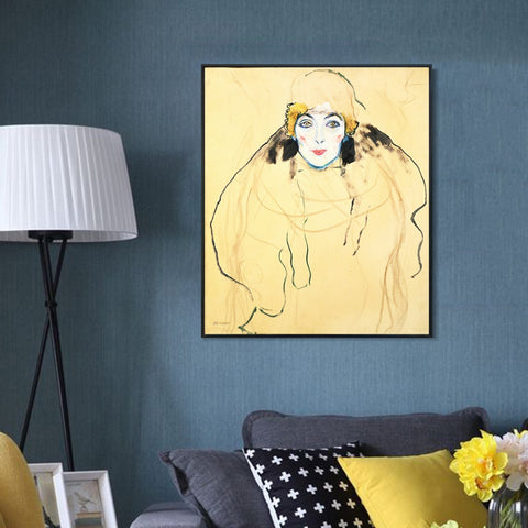 INVIN ART Framed Canvas Giclee Print Art Woman in Yellow by Gustav Klimt Wall Art Living Room Home Office Decorations