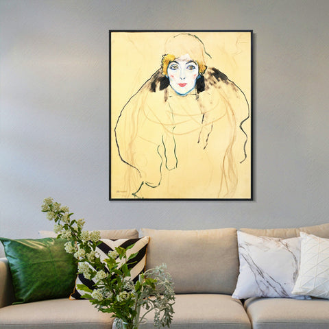 INVIN ART Framed Canvas Giclee Print Art Woman in Yellow by Gustav Klimt Wall Art Living Room Home Office Decorations