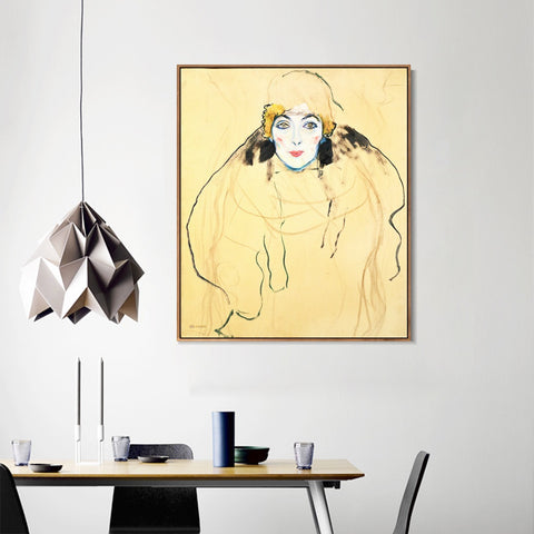 INVIN ART Framed Canvas Giclee Print Art Woman in Yellow by Gustav Klimt Wall Art Living Room Home Office Decorations
