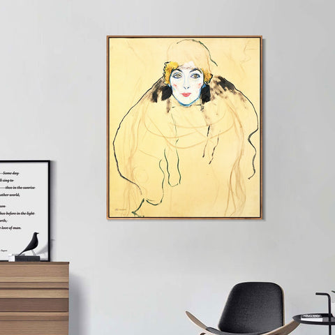 INVIN ART Framed Canvas Giclee Print Art Woman in Yellow by Gustav Klimt Wall Art Living Room Home Office Decorations