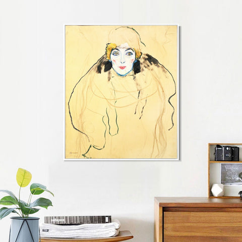 INVIN ART Framed Canvas Giclee Print Art Woman in Yellow by Gustav Klimt Wall Art Living Room Home Office Decorations