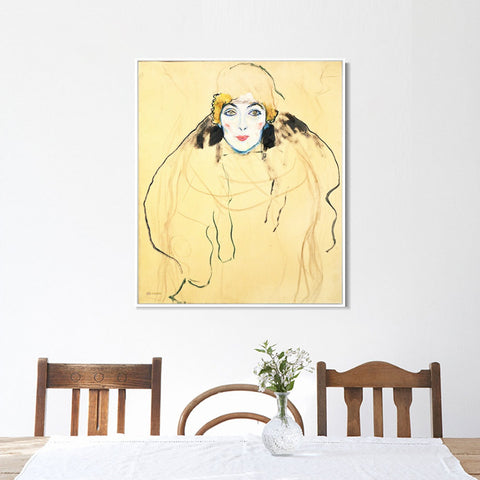 INVIN ART Framed Canvas Giclee Print Art Woman in Yellow by Gustav Klimt Wall Art Living Room Home Office Decorations