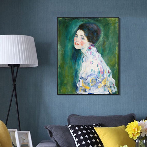 INVIN ART Framed Canvas Giclee Print Art Portrait Of A Young Woman by Gustav Klimt Wall Art Living Room Home Office Decorations