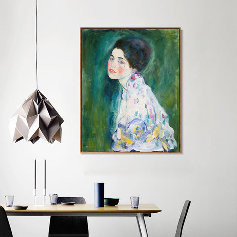 INVIN ART Framed Canvas Giclee Print Art Portrait Of A Young Woman by Gustav Klimt Wall Art Living Room Home Office Decorations