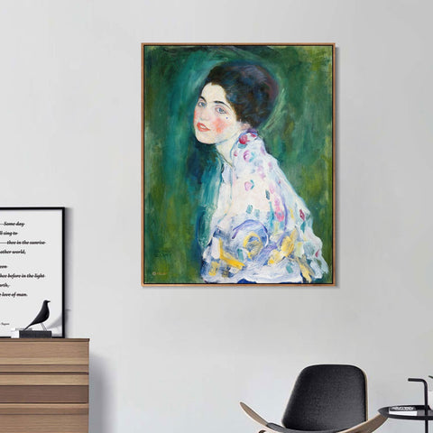INVIN ART Framed Canvas Giclee Print Art Portrait Of A Young Woman by Gustav Klimt Wall Art Living Room Home Office Decorations