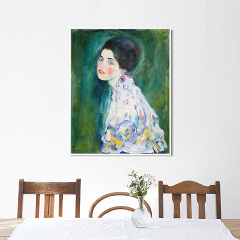 INVIN ART Framed Canvas Giclee Print Art Portrait Of A Young Woman by Gustav Klimt Wall Art Living Room Home Office Decorations