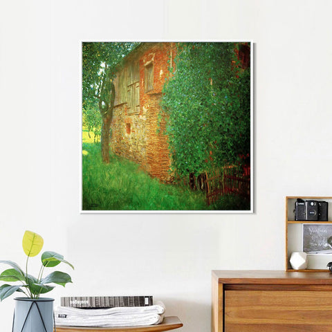 INVIN ART Framed Canvas Giclee Print Art House in Atersee by Gustav Klimt Wall Art Living Room Home Office Decorations