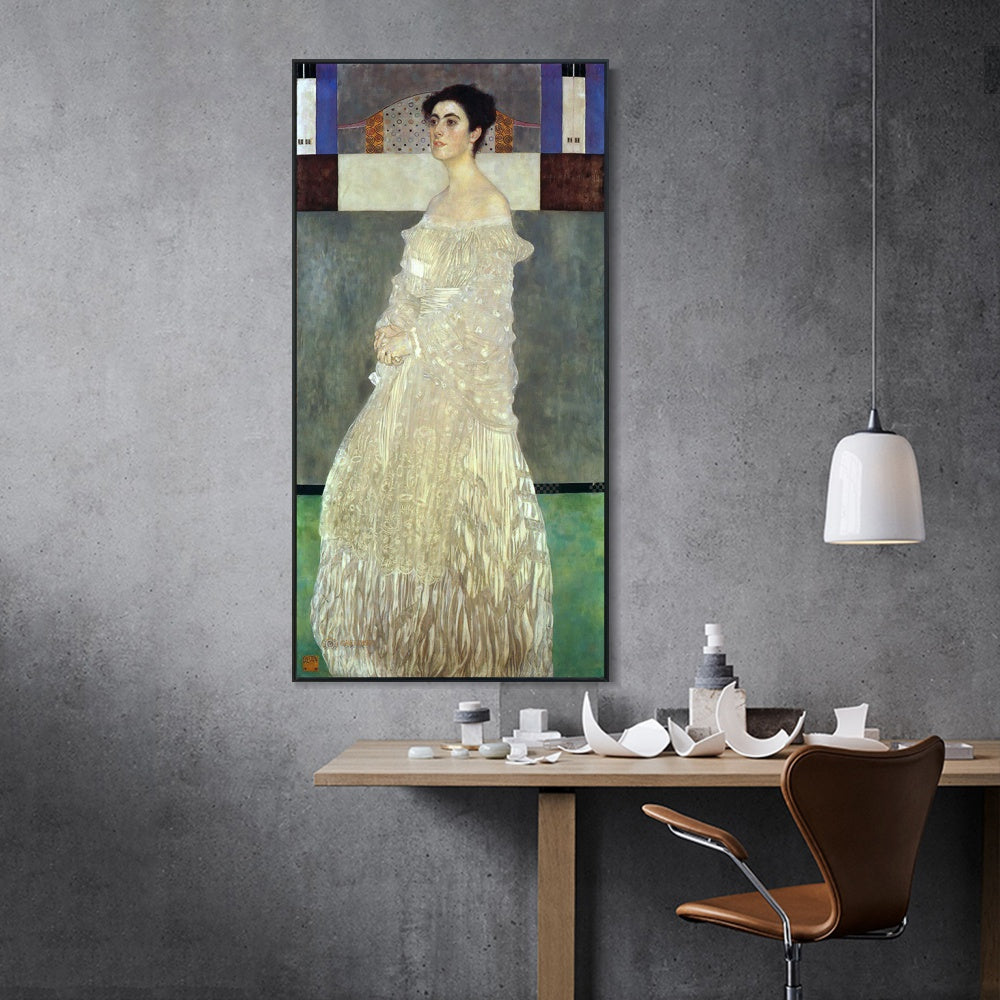 INVIN ART Framed Canvas Giclee Print Art Woman in White Dress#3 by Gustav Klimt Wall Art Living Room Home Office Decorations