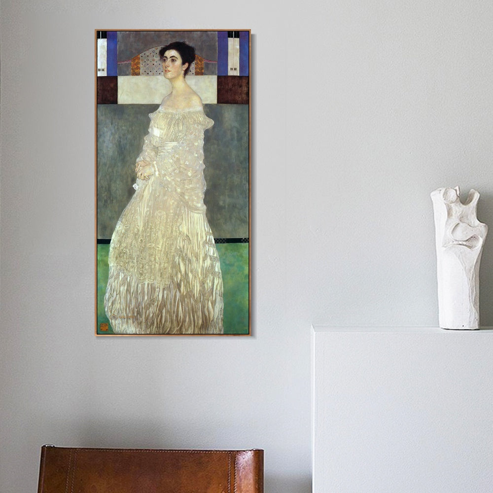 INVIN ART Framed Canvas Giclee Print Art Woman in White Dress#3 by Gustav Klimt Wall Art Living Room Home Office Decorations
