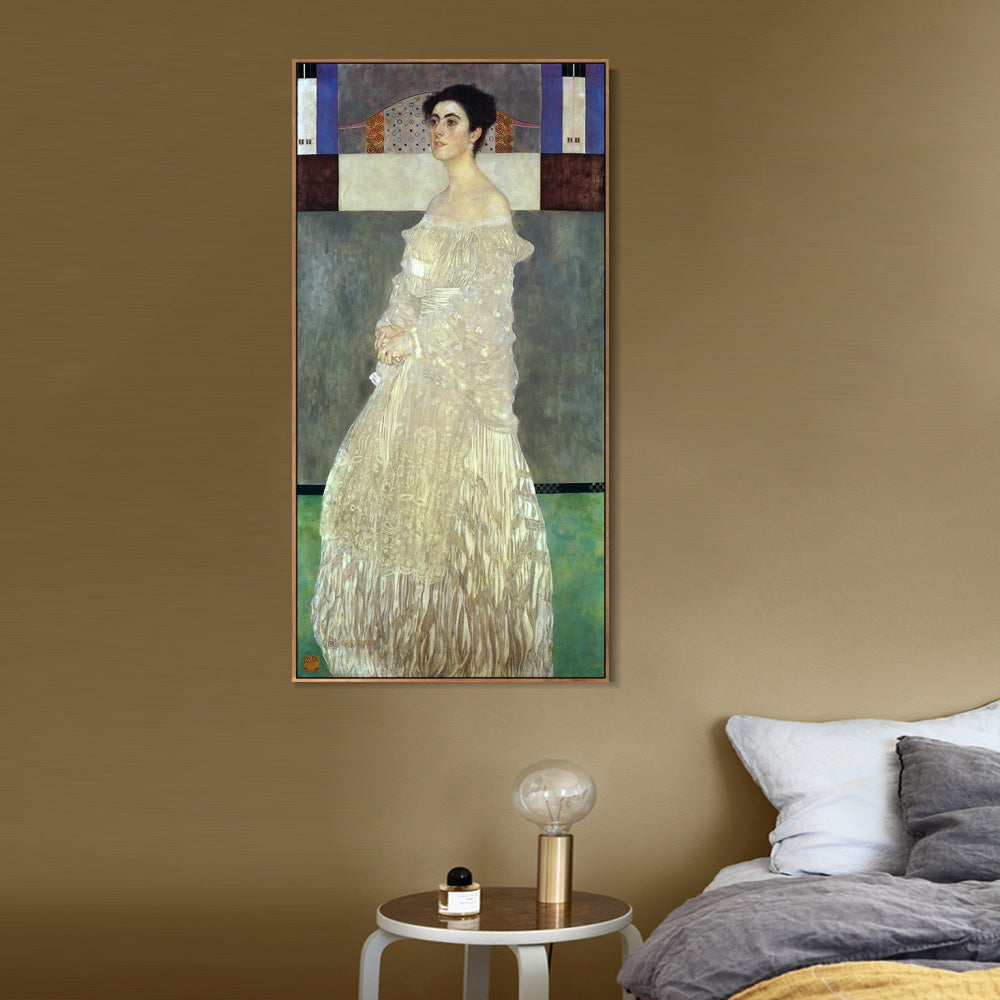 INVIN ART Framed Canvas Giclee Print Art Woman in White Dress#3 by Gustav Klimt Wall Art Living Room Home Office Decorations