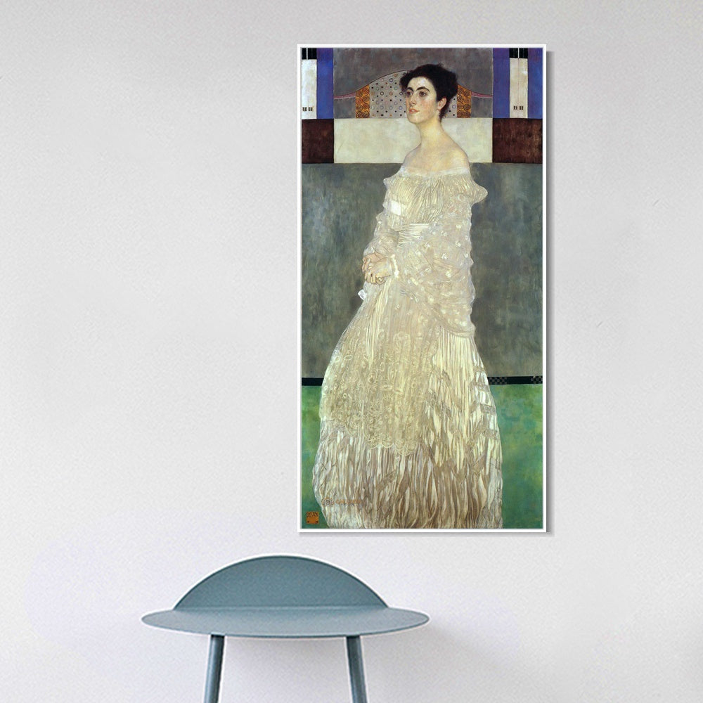 INVIN ART Framed Canvas Giclee Print Art Woman in White Dress#3 by Gustav Klimt Wall Art Living Room Home Office Decorations