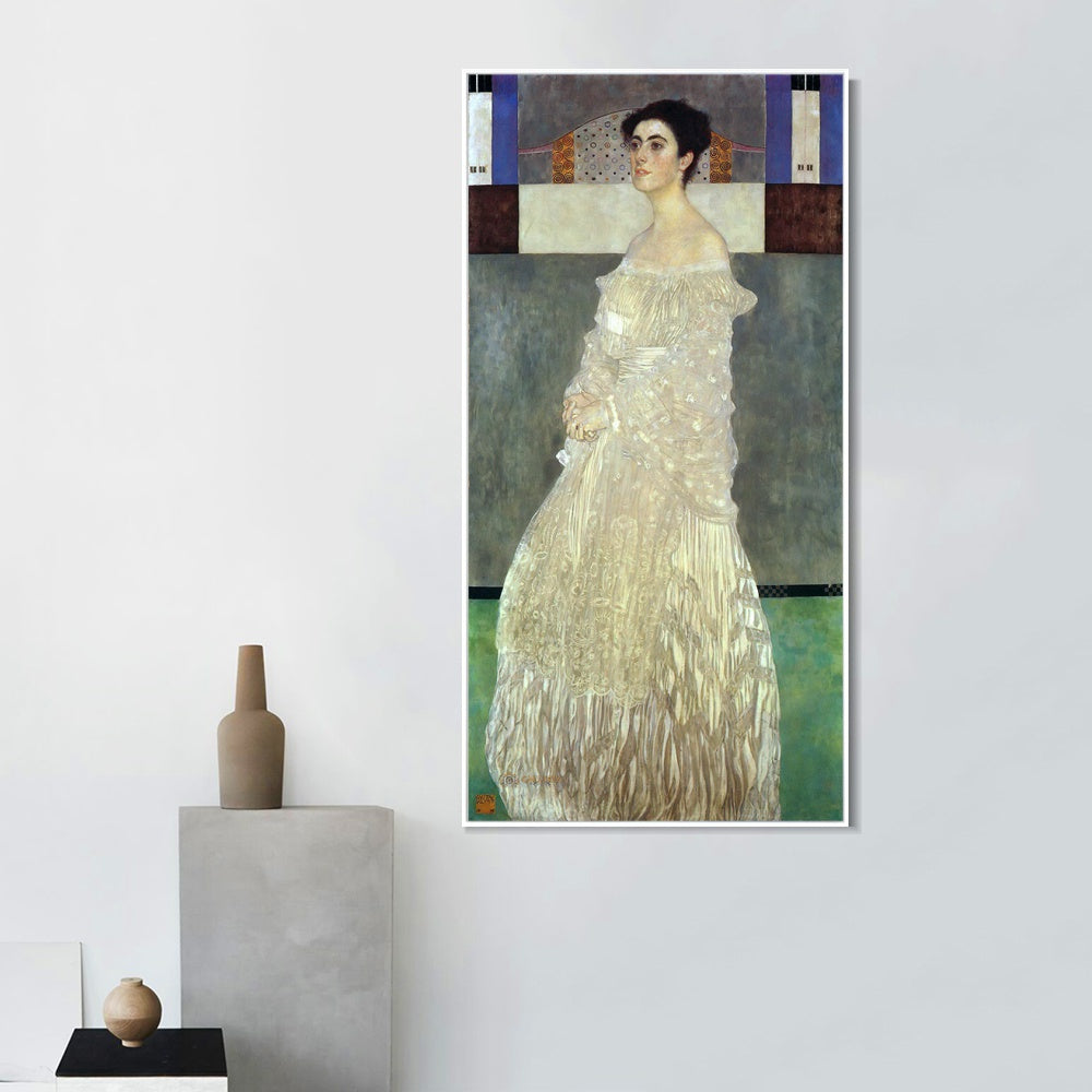 INVIN ART Framed Canvas Giclee Print Art Woman in White Dress#3 by Gustav Klimt Wall Art Living Room Home Office Decorations