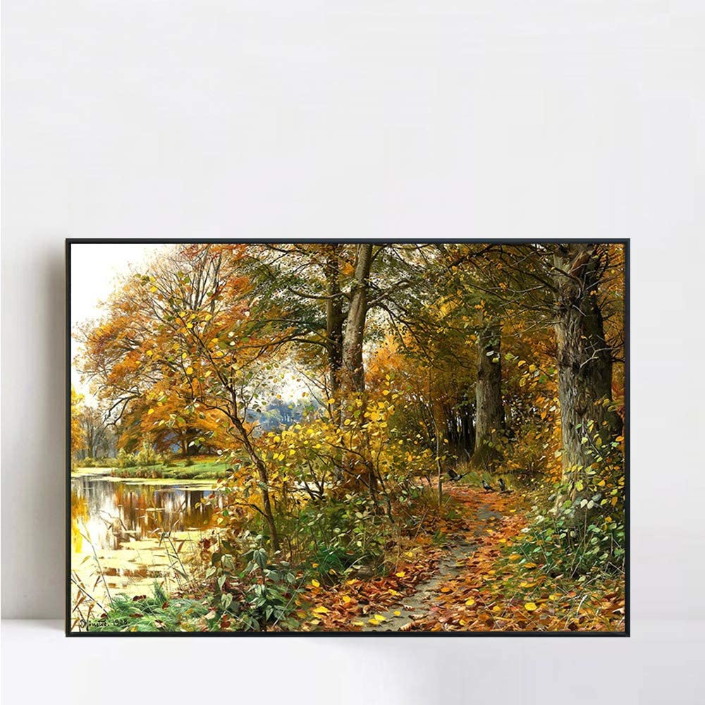 Framed Canvas Giclee Print Landscape#52 by Peder Mork Monsted Wall Art (Black Slim Frame,28"x40")