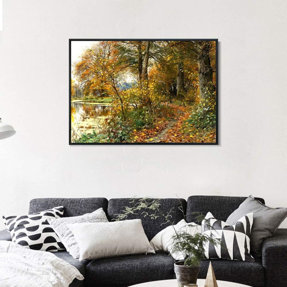 Framed Canvas Giclee Print Landscape#52 by Peder Mork Monsted Wall Art (Black Slim Frame,28"x40")