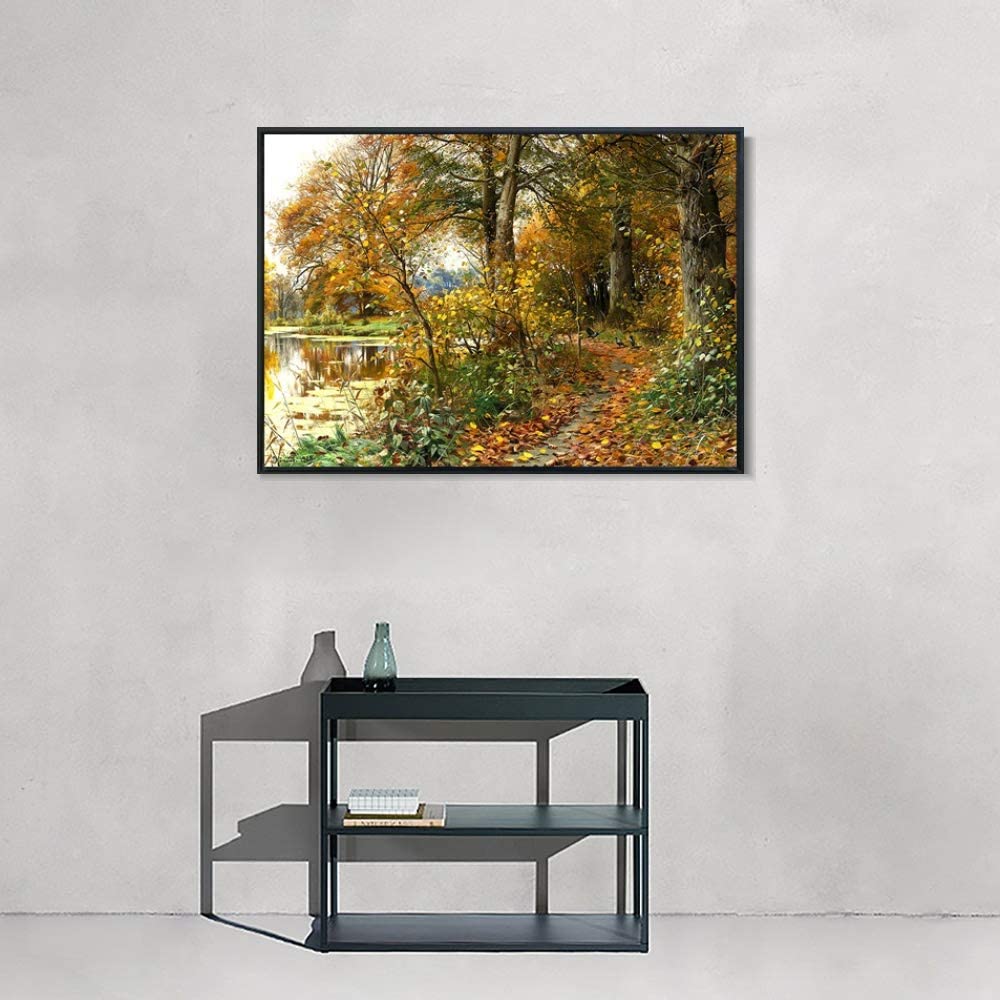 Framed Canvas Giclee Print Landscape#52 by Peder Mork Monsted Wall Art (Black Slim Frame,28"x40")