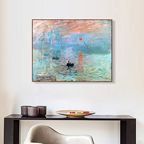 INVIN ART Framed Canvas Art Giclee Print  Impression Sunrise by Claude Monet  Wall Art